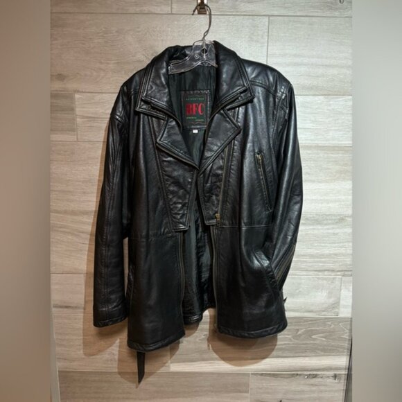 Vintage black leather belted moto jacket - made in Canada size large - Picture 10 of 11
